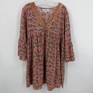 The Fox and The Mermaid Floral Print Mini Dress Pink Tan Size XL